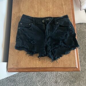 American Eagle Black Stretch Ripped Black Jean Shorts